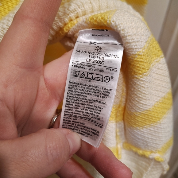GAP NWT Women's Yellow Stripe Rounded Hem Cotton Pullover Sweater Sz XXL Preppy - Picture 6 of 7